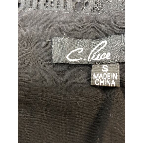 C Luce Black Sleeveless Lace Overlay V Neck Mini Dress - Picture 12 of 12